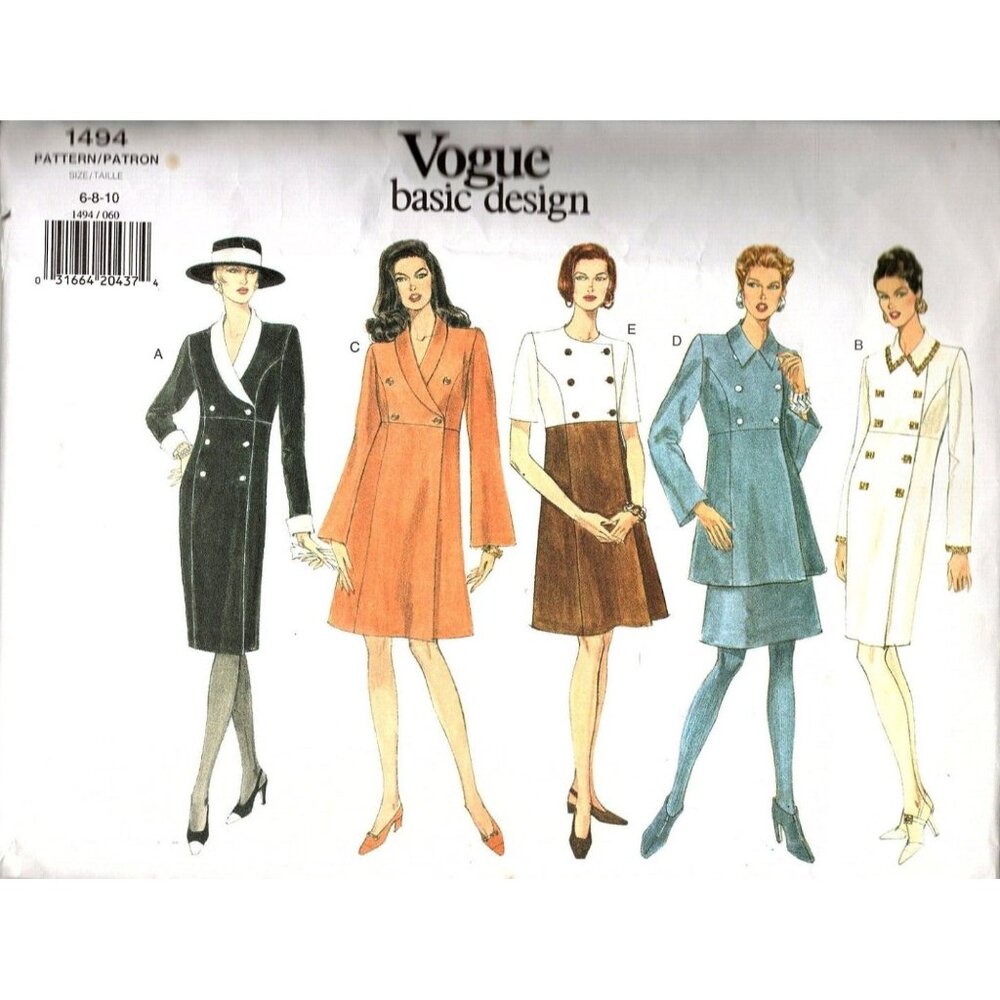 Vogue 1494 Misses 6 to10 Dress, Tunic, and Skirt Vintage Uncut Sewing Pattern